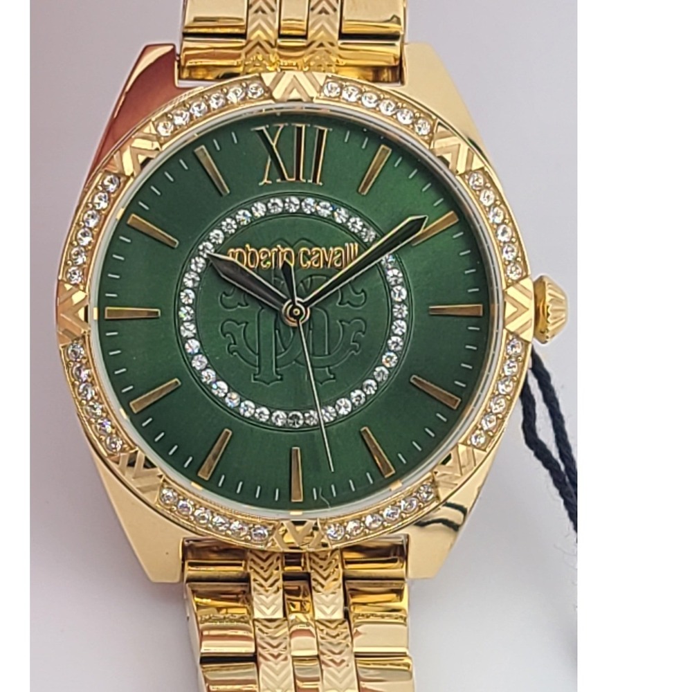 Roberto Cavalli Women's Quartz Gold Stainless Steel Green Dial Watch